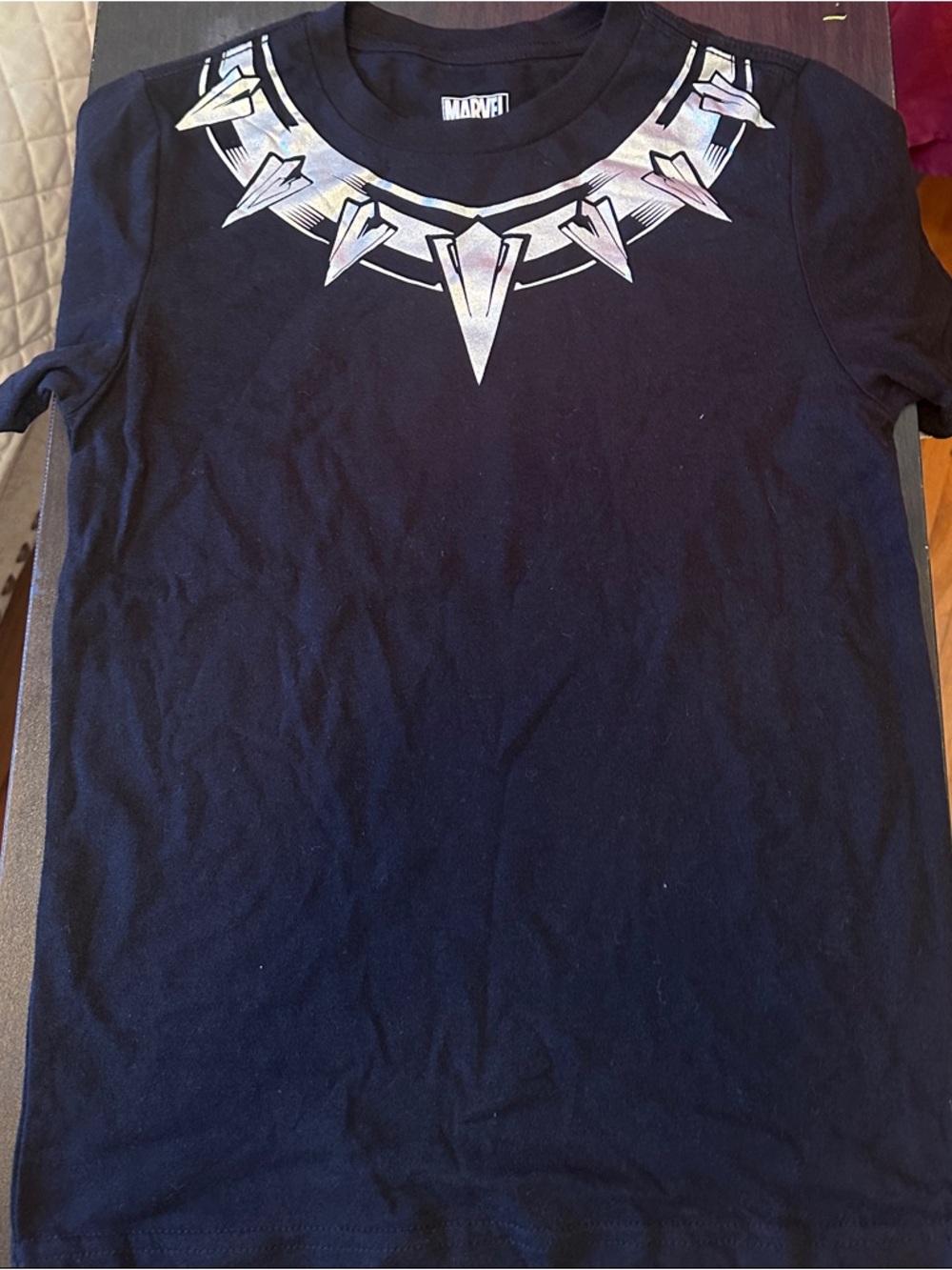 Marvel Black Panther Short Sleeve Tee with Silver Tribal Necklace Print